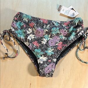 Time and Tru Black  and floral Bikini Bottom, adjustable sides